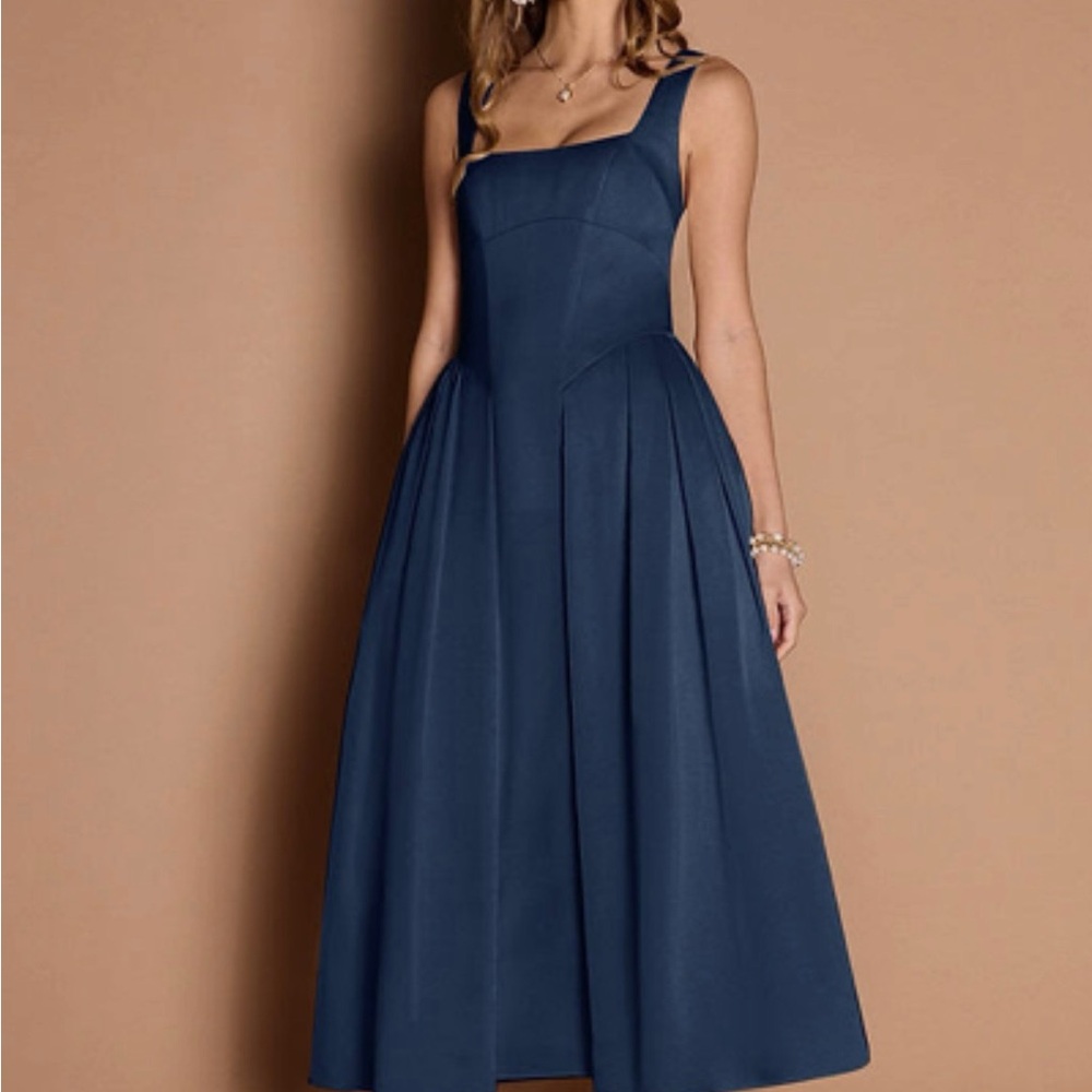 Azazie Elegant Blue Midi Dress NWT